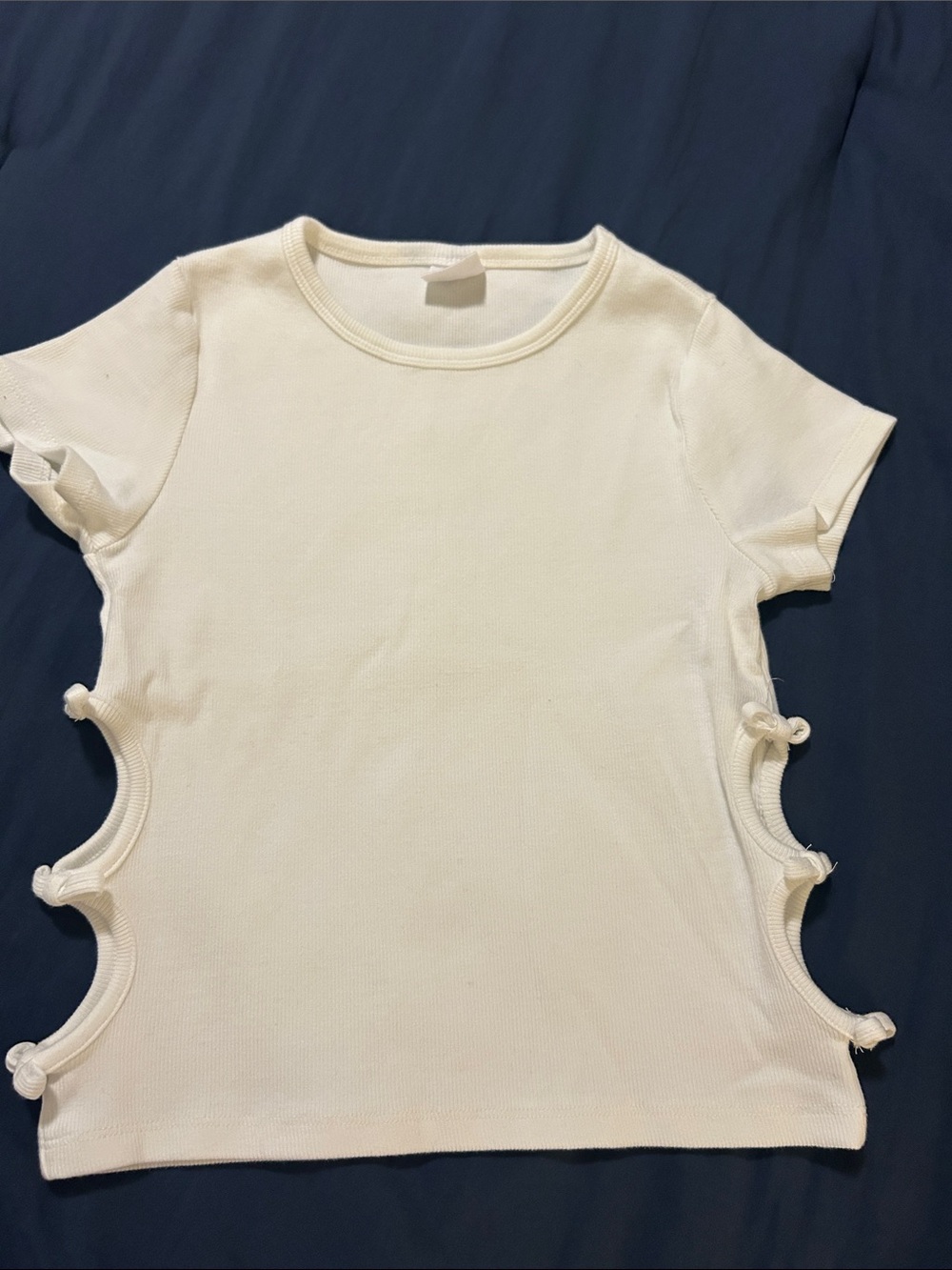 Zara Cream Short Sleeve Top with Side Knot Cutouts